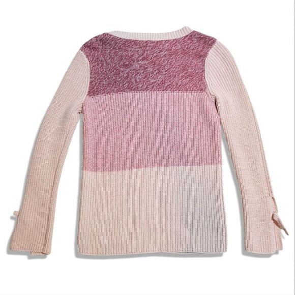 LOFT Sweater Pink Colorblock Ribbed Scoop Neck Long Sleeve Cuff Ties Sweater - Picture 2 of 7